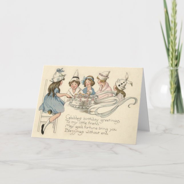 Cute Children Caking Birday Cake Party Kort (Framsida)