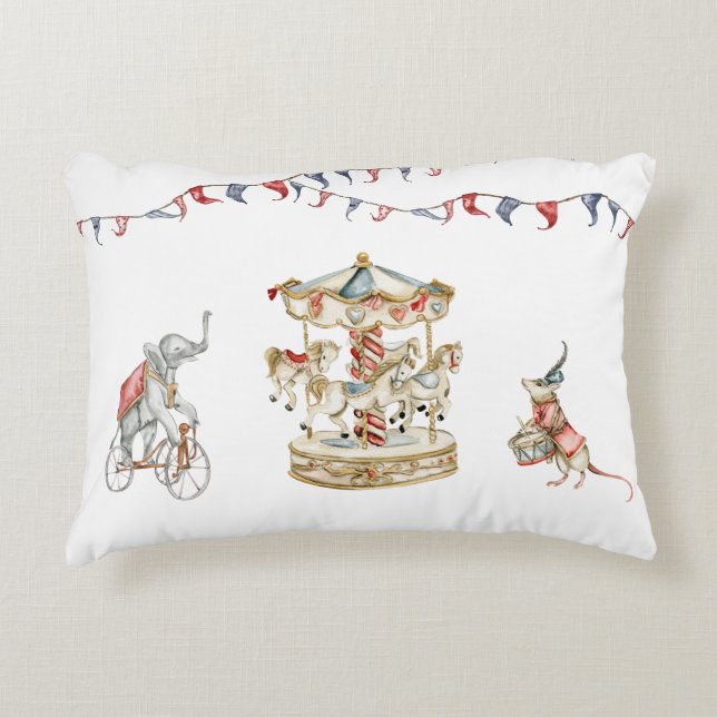 Cute Children Circus Carnival Animals Pattern Prydnadskudde (Framsidan)