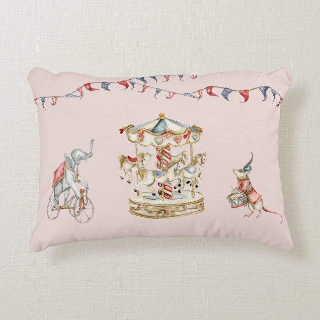 Cute Children Circus Carnival Animals Pattern Prydnadskudde (Framsidan)