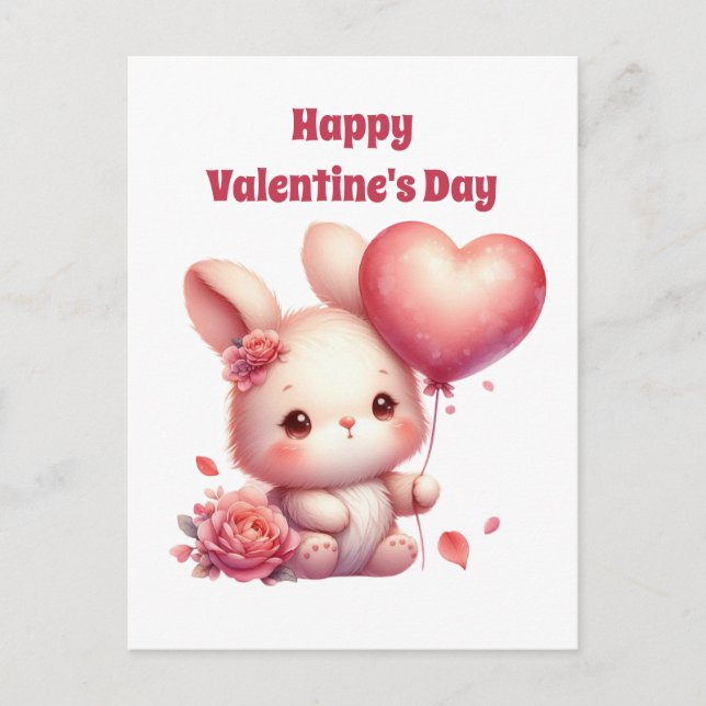 Cute children Glad Valentine Day bunny Helg Vykort (Framsida)