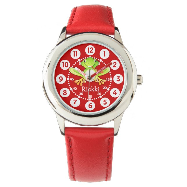 Cute children groda och namn red watch armbandsur (Framsida)