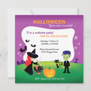 Cute Children Halloween fest med häxa Inbjudningar