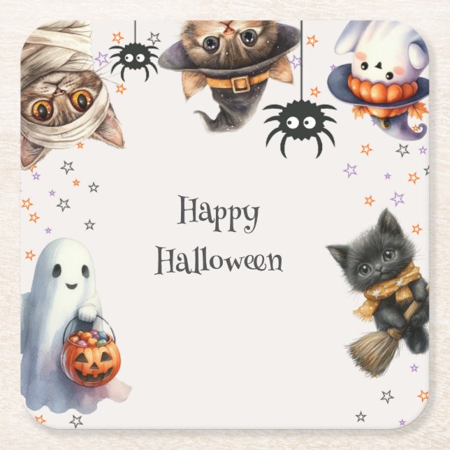 Cute Children Halloween fest Underlägg Papper Kvadrat (Framsidan)