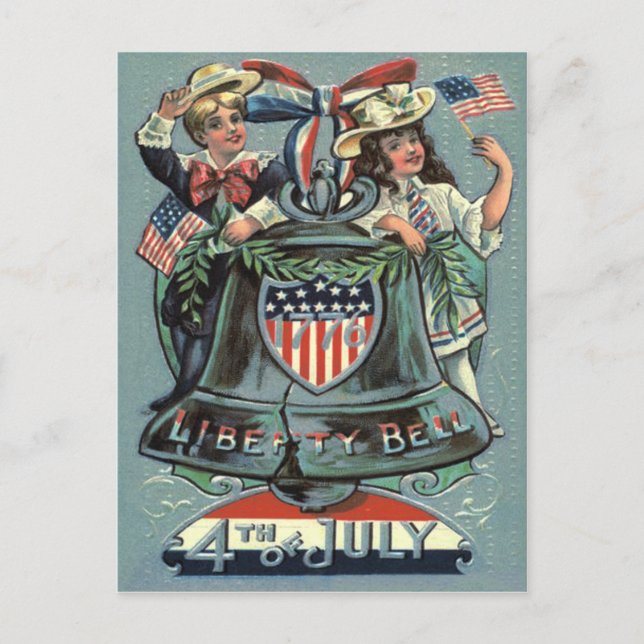 Cute Children Liberty Bell WAN Ribbon Vykort (Framsida)