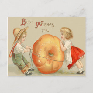 Cute Children Rolling Pumpkin Vykort