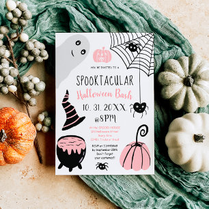 Cute children rosa Halloween-illustrationer party Inbjudningar