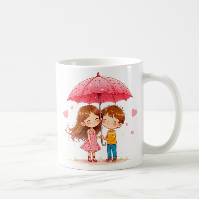 Cute Children Sharing an Parbrella Kaffemugg (Höger)