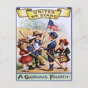 Cute Children spelar Soldier American Flagga Vykort