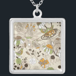 Cute Children Stil Flowers & Birds Silverpläterat Halsband<br><div class="desc">Tjusta jordtoner är naturen teckning av blommor med fåglar och fågelbo. Cute,  men elegant,  och dras i barnlik stil. Finns på andra produkter. Se fler av mina halsband.</div>
