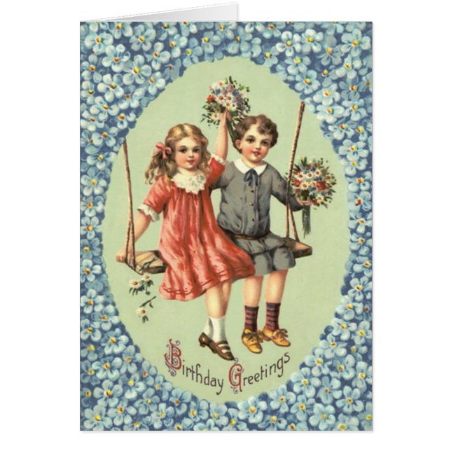 Cute Children Swing Bouquet Flowers Hälsningskort (Framsidan)