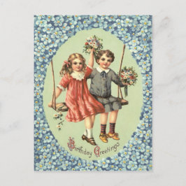 Cute Children Swing Bouquet Flowers Vykort