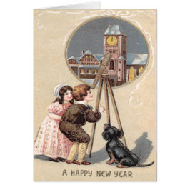 Cute Children Telescope Hund Clock Torn Hälsningskort