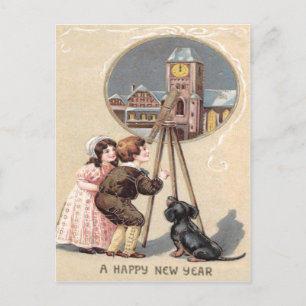 Cute Children Telescope Hund Clock Torn Vykort