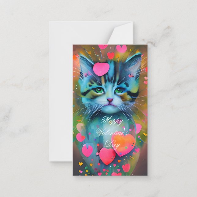 Cute children valentine kitten anteckningskort (Framsida)