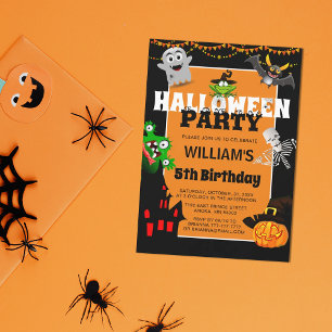 Cute Children's Tecknad Halloween Birthday Inbjudningar