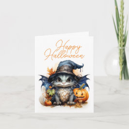 Cute Children's Watercolor Baby Dragon Halloween Kort