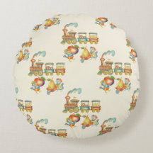 Cute Child's Bird Apple Train Round Pillow