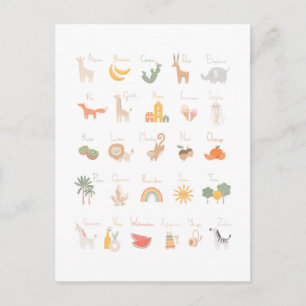 Cute Child's Watercolor Alphabet Vykort