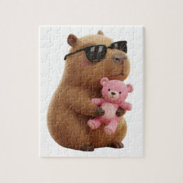 Cute Chill Capybara with Teddy Bear Jigsaw Puzzle Pussel