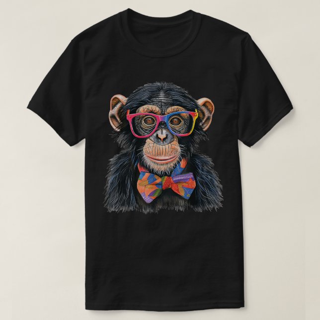 Cute Chimp Glasses and Bowtie Chimpanzee T Shirt (Design framsida)