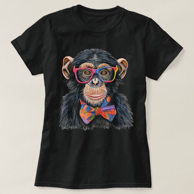 Cute Chimp Glasses and Bowtie Chimpanzee T Shirt (Design framsida)