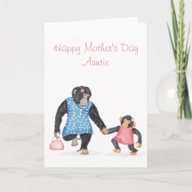 Cute chimp Mors dag-kort för moster Kort (Framsida)
