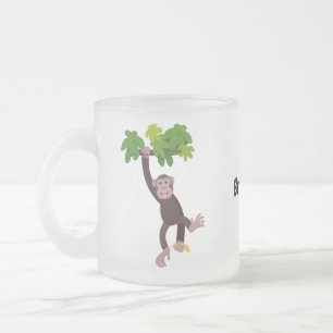 Cute chimpans i tecknaden för hängning av djungeln frostad glasmugg