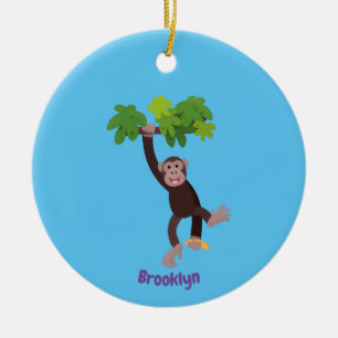 Cute chimpans i tecknaden för hängning av djungeln julgransprydnad keramik