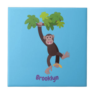 Cute chimpans i tecknaden för hängning av djungeln kakelplatta