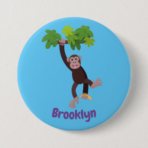 Cute chimpans i tecknaden för hängning av djungeln knapp