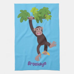Cute chimpans i tecknaden för hängning av djungeln kökshandduk