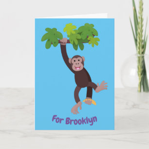 Cute chimpans i tecknaden för hängning av djungeln kort