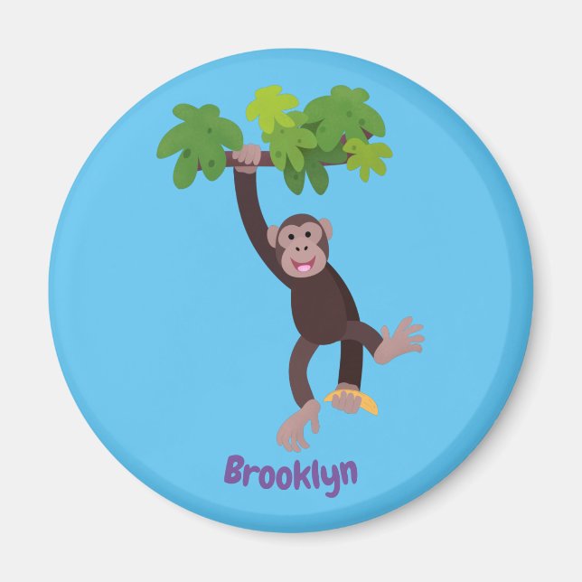 Cute chimpans i tecknaden för hängning av djungeln magnet (Framsidan)