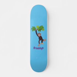 Cute chimpans i tecknaden för hängning av djungeln mini skateboard bräda 18,5 cm