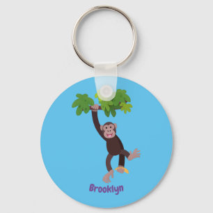 Cute chimpans i tecknaden för hängning av djungeln nyckelring