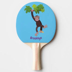 Cute chimpans i tecknaden för hängning av djungeln pingisracket