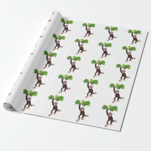 Cute chimpans i tecknaden för hängning av djungeln presentpapper