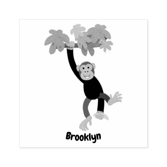 Cute chimpans i tecknaden för hängning av djungeln stämpel (Tryck)