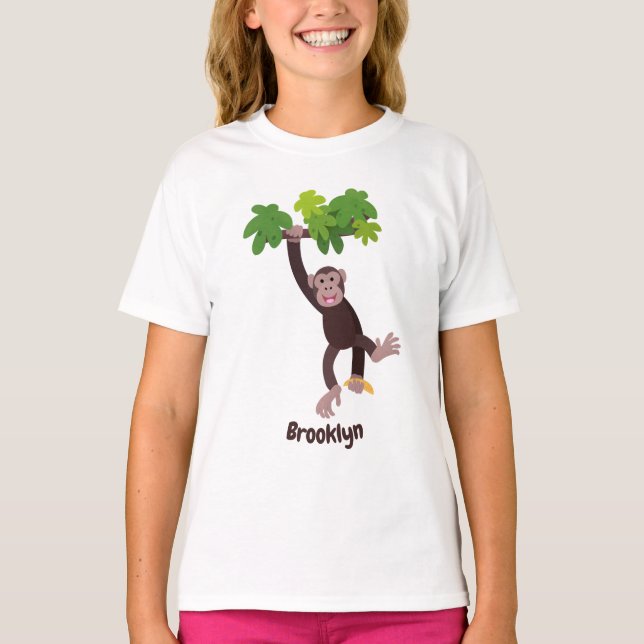 Cute chimpans i tecknaden för hängning av djungeln t shirt (Framsida)