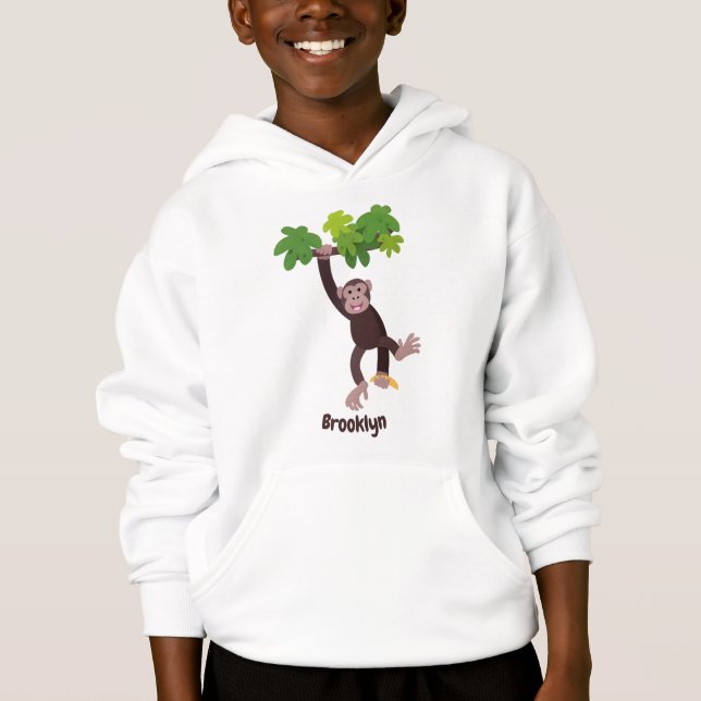 Cute chimpans i tecknaden för hängning av djungeln t shirt (Framsida)