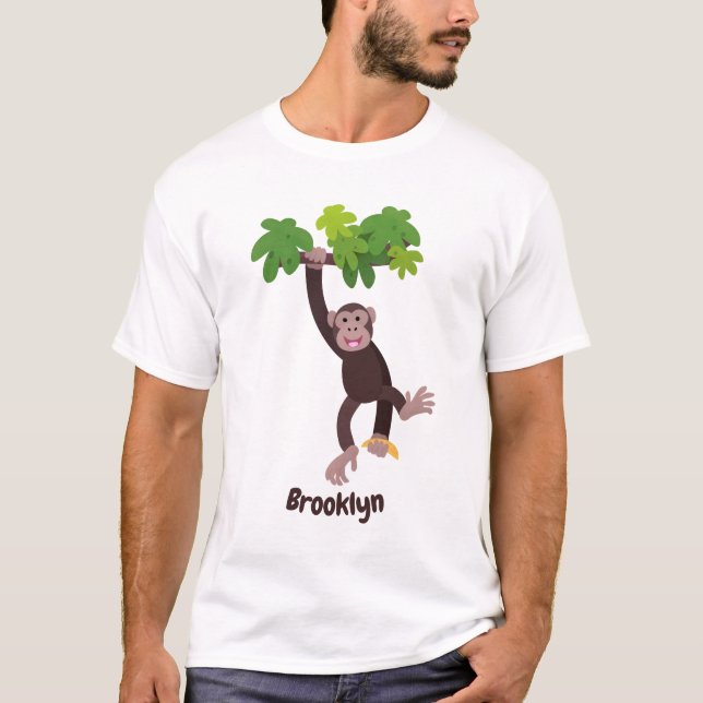 Cute chimpans i tecknaden för hängning av djungeln t shirt (Framsida)