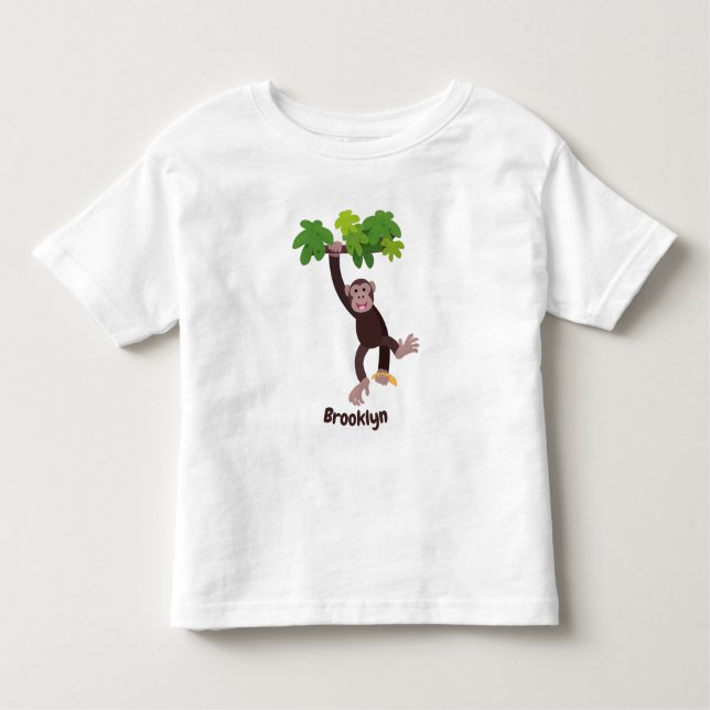 Cute chimpans i tecknaden för hängning av djungeln t shirt (Framsida)