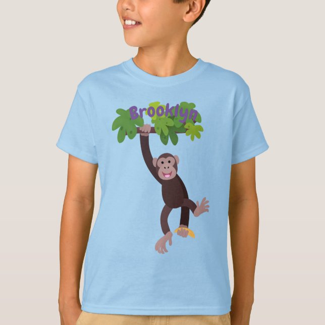 Cute chimpans i tecknaden för hängning av djungeln t shirt (Framsida)