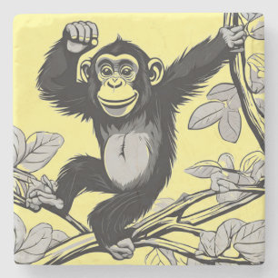 Cute chimpans på greeterna i gren stenunderlägg