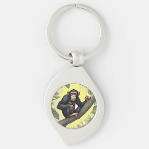 Cute chimpans på greeterna i gren swirl silverfärgad nyckelring