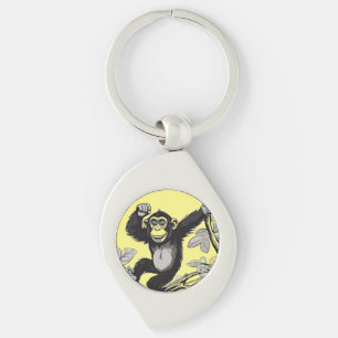Cute chimpans på greeterna i gren swirl silverfärgad nyckelring