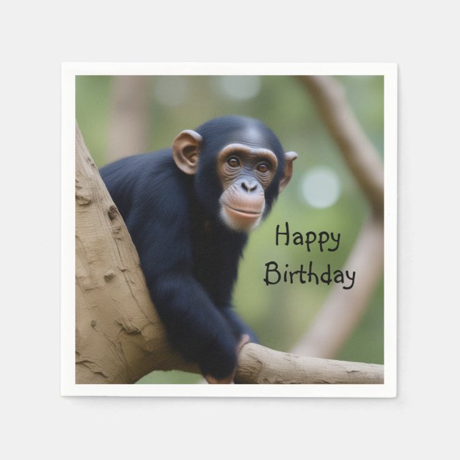 Cute Chimpanzee Birthday Pappersservett (Framsidan)