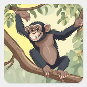 Cute Chimpanzee Fyrkantigt Klistermärke