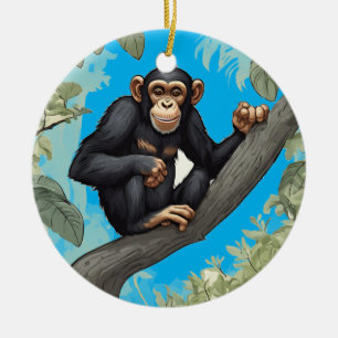 Cute Chimpanzee Julgransprydnad Keramik