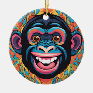 Cute Chimpanzee Laughs Julgransprydnad Keramik